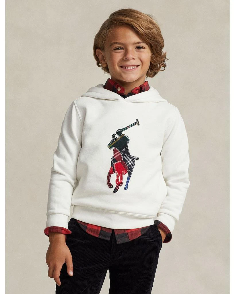 商品Ralph Lauren|Boys' Plaid Big Pony Appliqué Fleece Hoodie - Little Kid, Big Kid,价格¥264,第1张图片详细描述