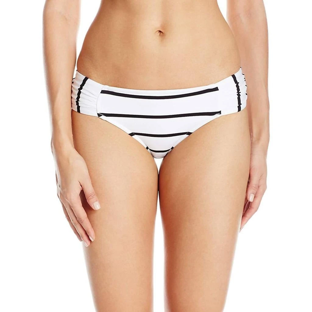 商品Seafolly|Castaway Stripe Ruched Side Bikini Bottom In White,价格¥458,第1张图片