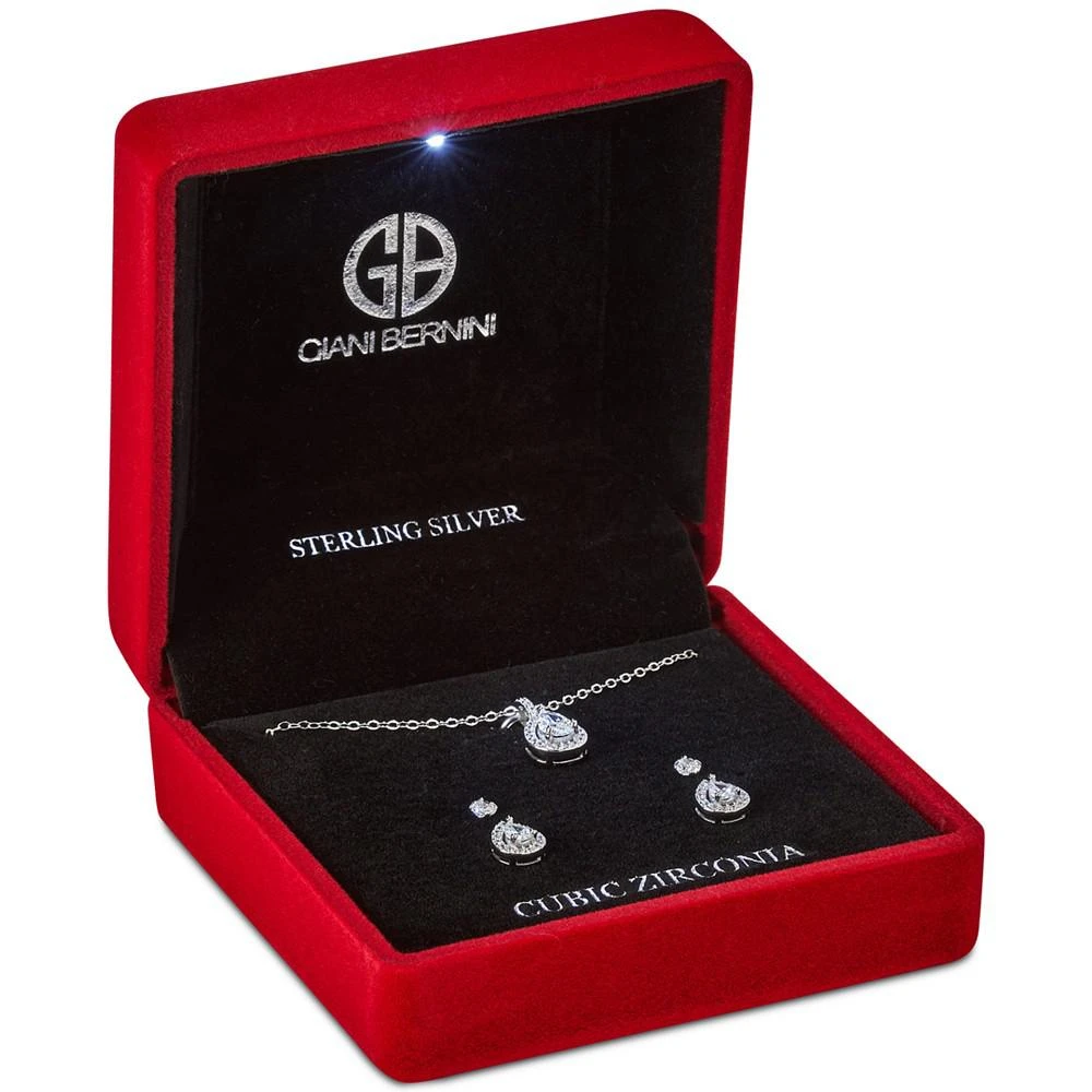 商品Giani Bernini|3-Pc. Set Cubic Zirconia Teardrop Halo Pendant Necklace, Matching Stud Earrings, & Solitaire Stud Earrings in Sterling Silver, Created for Macy's,价格¥280,第2张图片详细描述