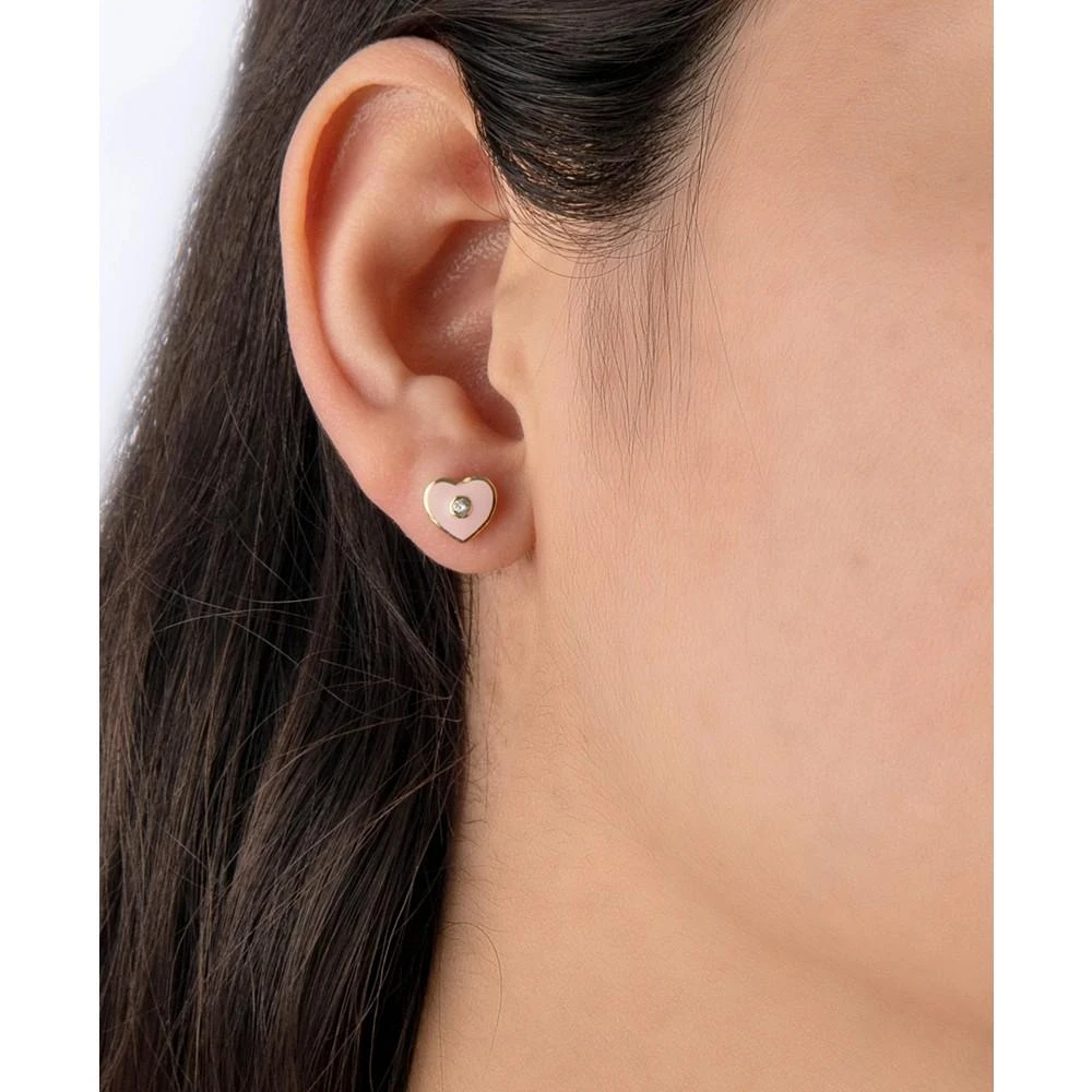 商品Giani Bernini|Clear Cubic Zirconia and Pink Enameled Heart Stud Earrings,价格¥676,第2张图片详细描述
