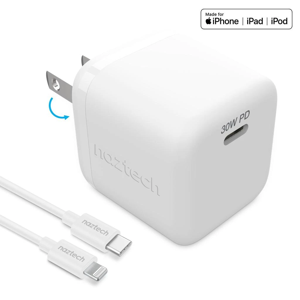 商品Naztech|30W PD Wall Charger + USB-C to MFI Cable 6ft,价格¥338,第1张图片