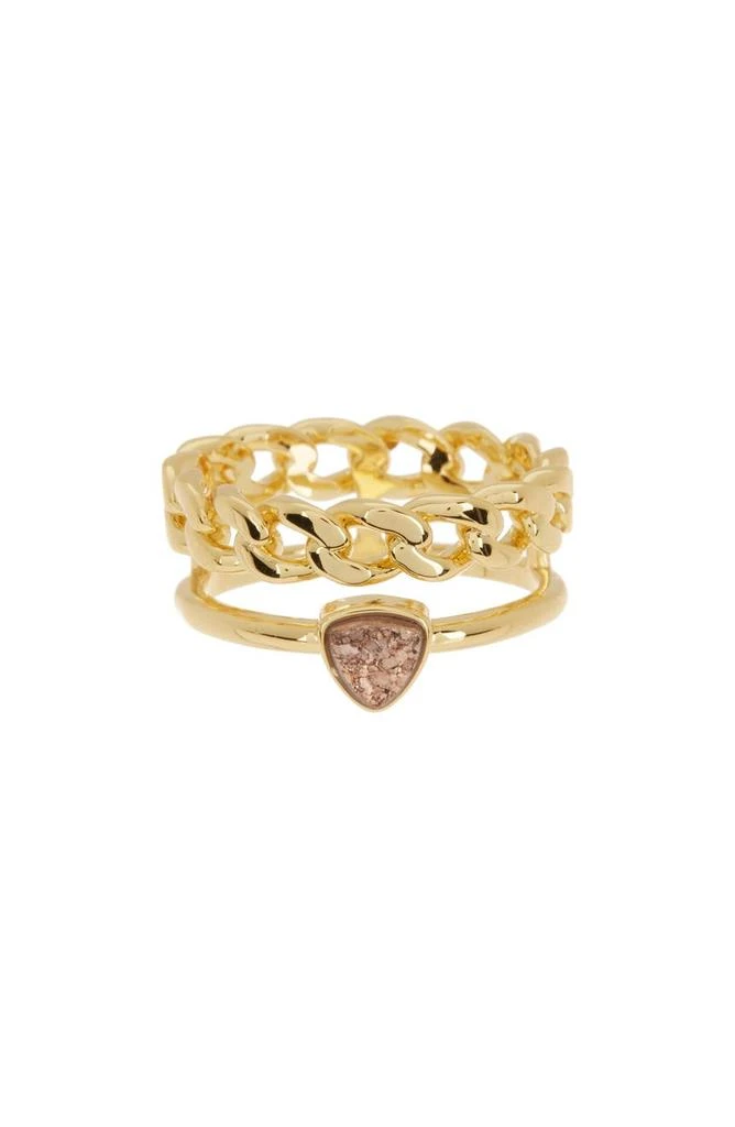 商品COVET|14K Gold Plated Chain & Druzy Stack Ring Set - Size 6,价格¥83,第1张图片