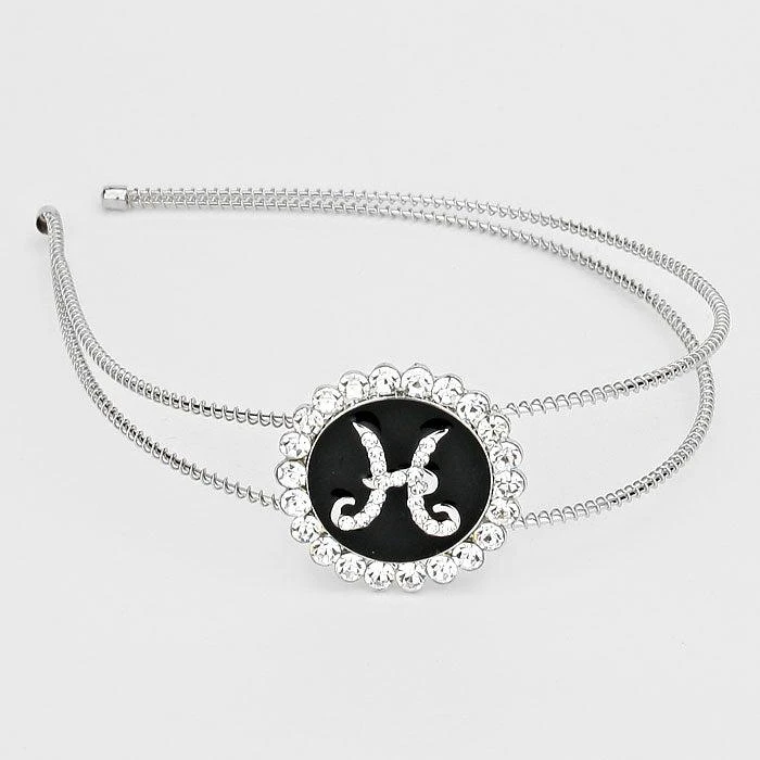 商品FASHNZFAB|-H- Crystal Accented Initial Monogram Headband,价格¥172,第1张图片