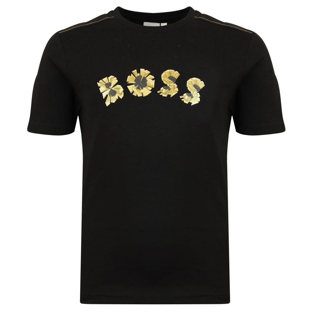Black Short Sleeve Gold Bar Logo T Shirt商品第1张图片规格展示