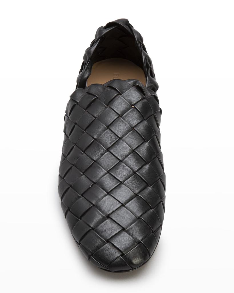 Men's Woven Leather Slippers, Black商品第5张图片规格展示