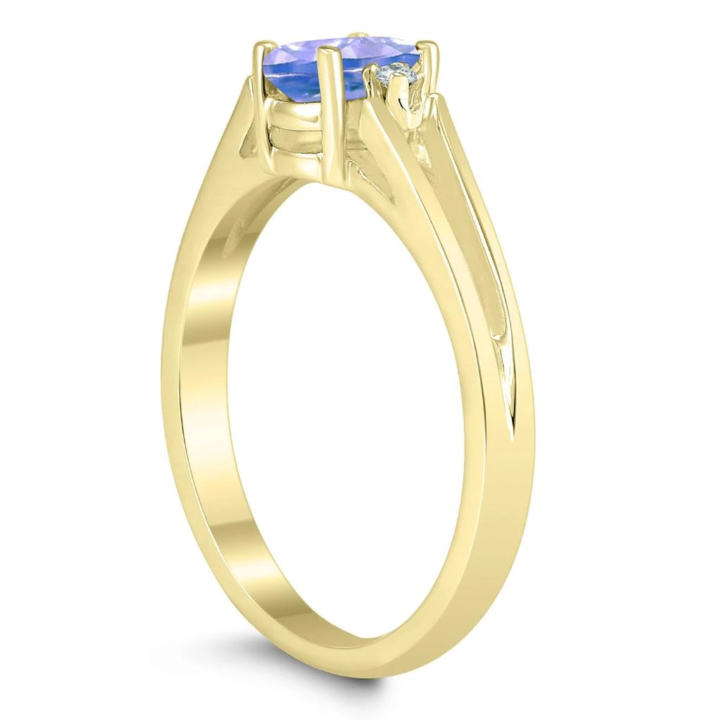 商品SSELECTS|6X4Mm Tanzanite And Diamond Open Three Stone Ring In 10K Yellow Gold,价格¥2324,第2张图片详细描述