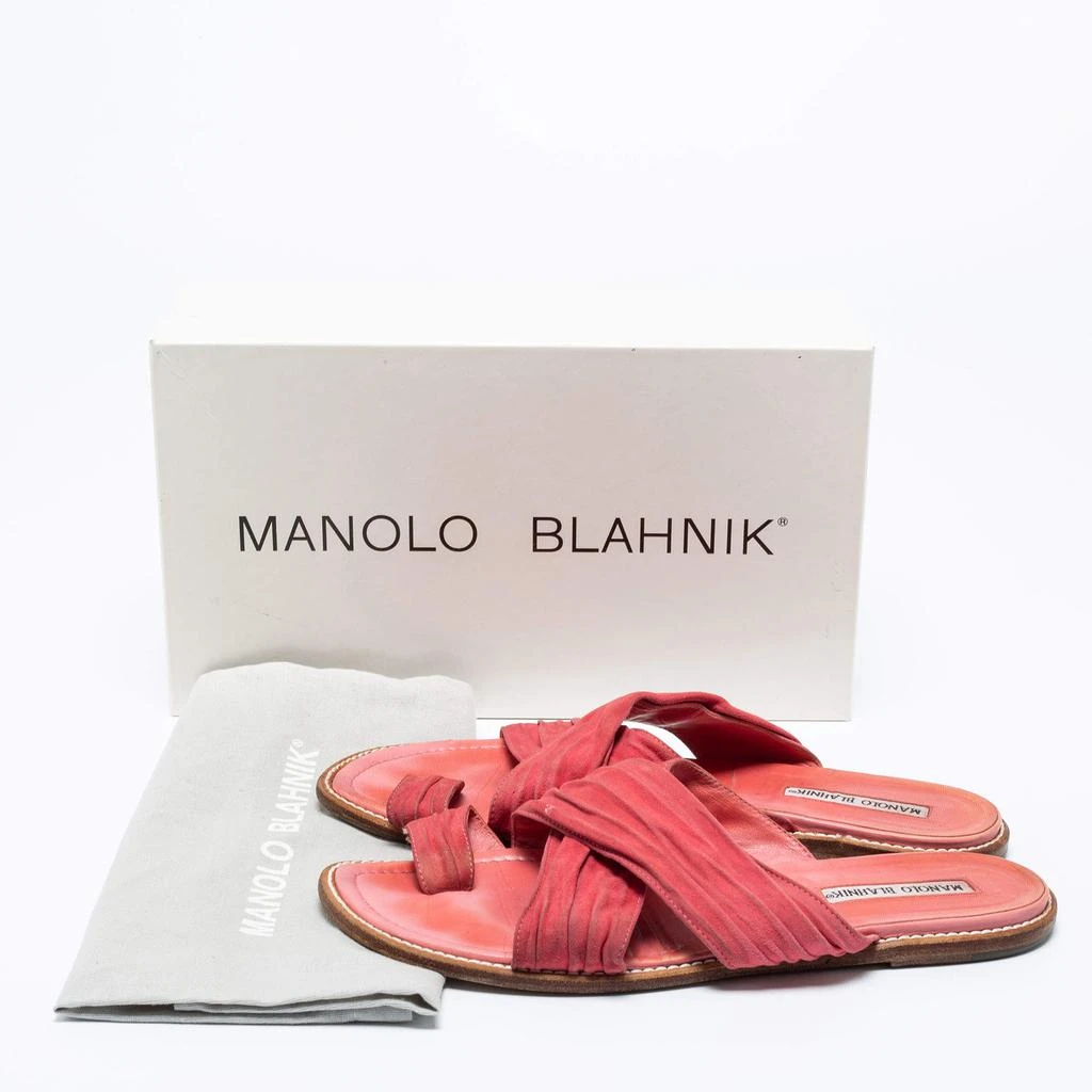 Manolo Blahnik Pink Suede Crisscross Flat Sandals Size 39.5  商品