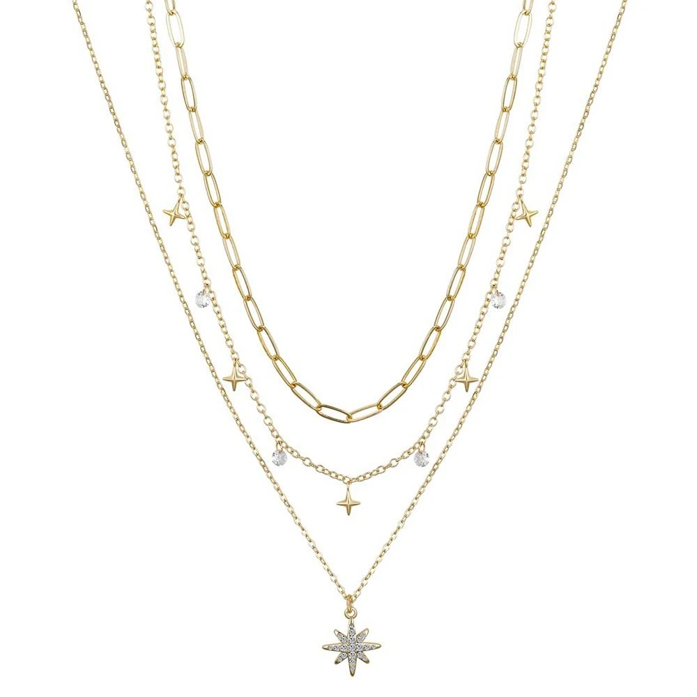 商品Unwritten|14K Gold Flash Plated Brass Crystal Star Pendant, Cubic Zirconia and Multi Star Charmed, 3-Piece Necklace Set,价格¥225,第1张图片