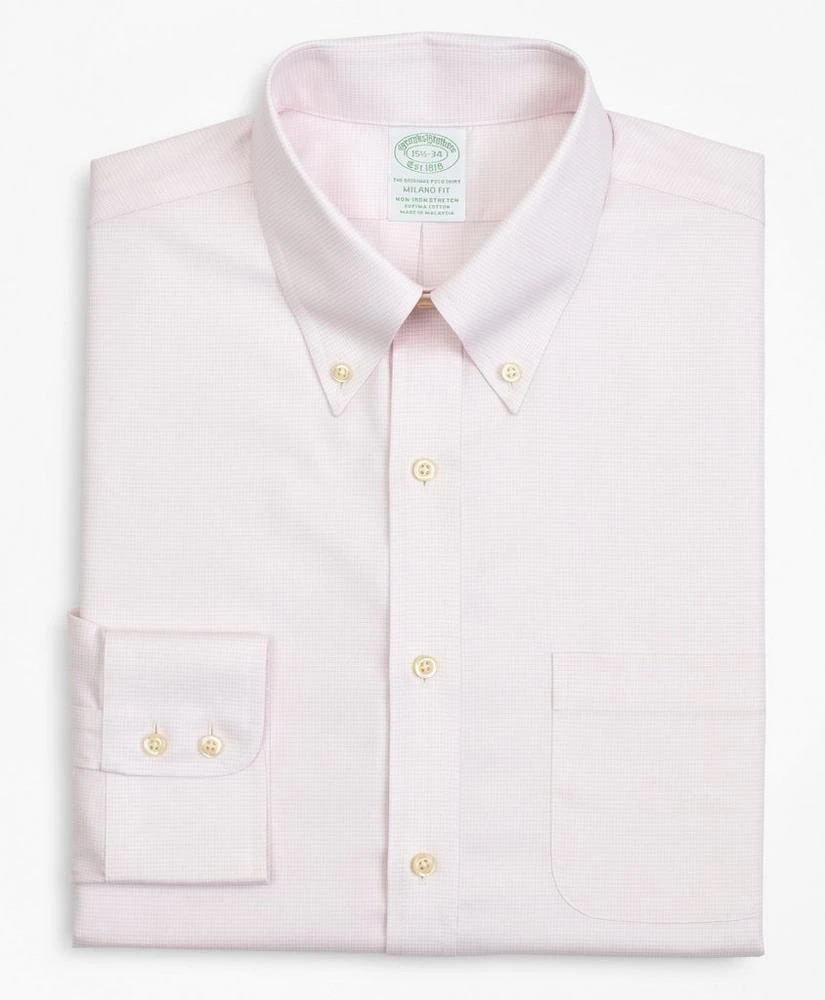 商品Brooks Brothers|Stretch Milano Slim-Fit Dress Shirt, Non-Iron Twill Button-Down Collar Micro-Check,价格¥559,第4张图片详细描述
