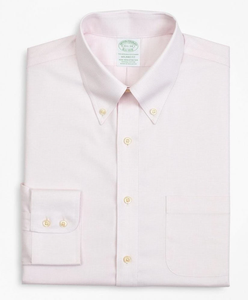 商品Brooks Brothers|Stretch Milano Slim-Fit Dress Shirt, Non-Iron Twill Button-Down Collar Micro-Check,价格¥576,第4张图片详细描述