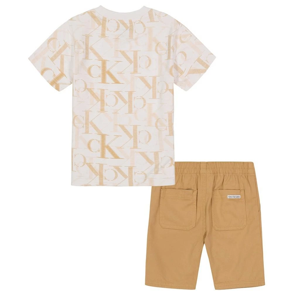 商品Calvin Klein|Little Boys Monogram Print T-shirt and Twill Short, 2 Piece Set,价格¥255,第2张图片详细描述