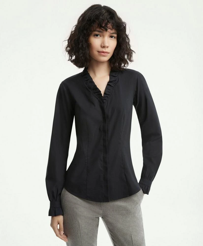 商品Brooks Brothers|Fitted Non-Iron Stretch Supima® Cotton Ruffle Dress Shirt,价格¥715,第3张图片详细描述