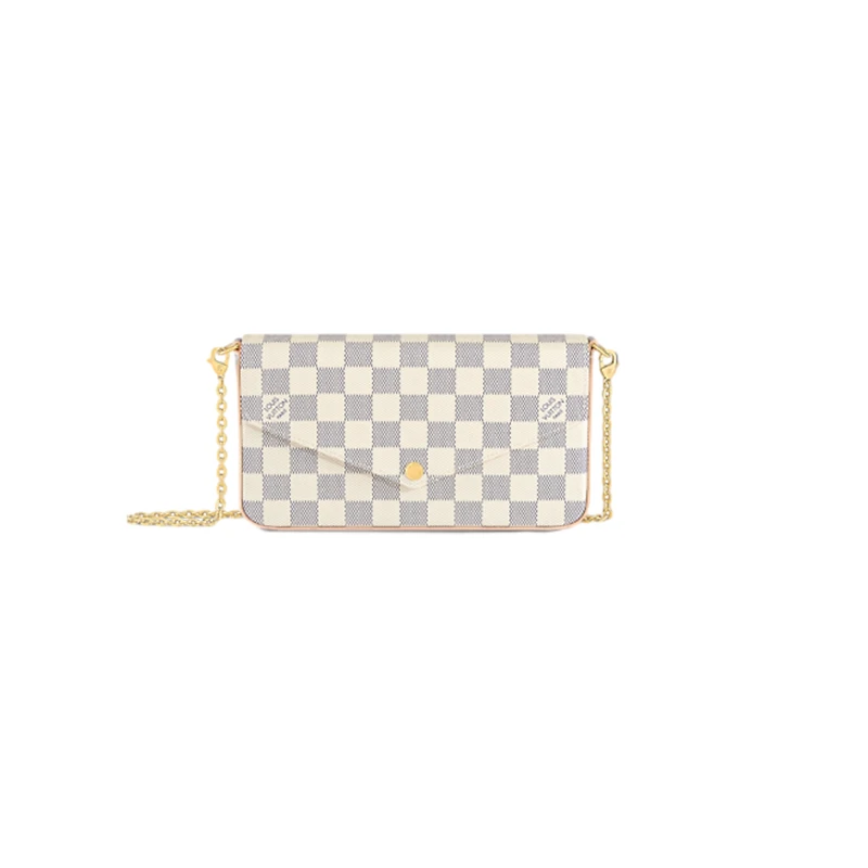 商品Louis Vuitton|【预售十天】路易威登 Félicie女士米色/蔚蓝色棋盘格帆布配皮带两个可拆卸的口袋链条手拿包 N40491,价格¥11203,第1张图片