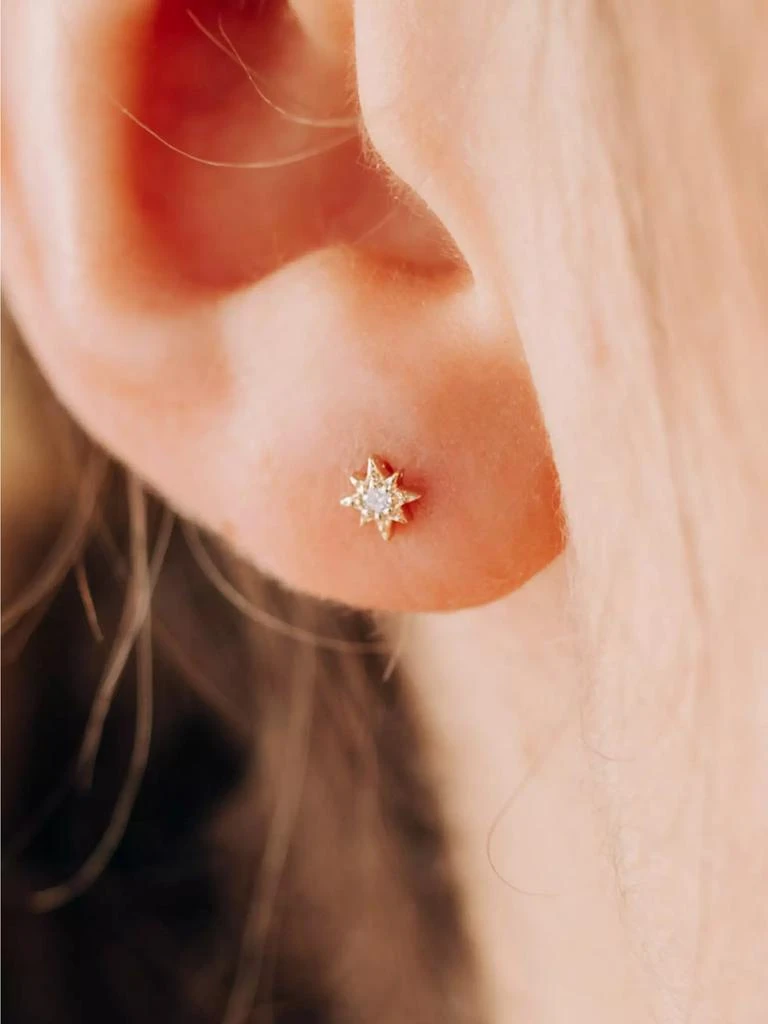 商品Anzie|Aztec 14K Yellow Gold & 0.02 TCW Diamond Star Stud Earrings,价格¥2211,第2张图片详细描述