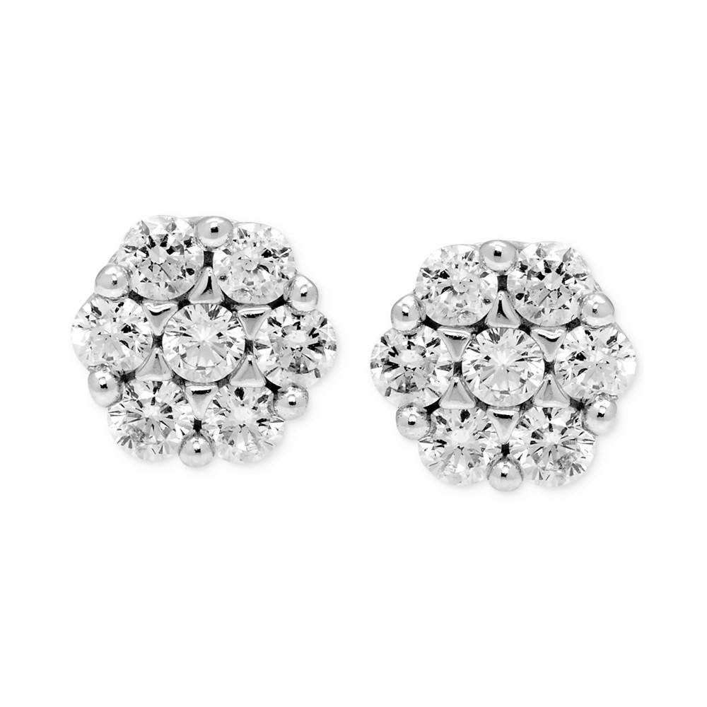 Diamond Cluster Stud Earrings (5/8 ct. t.w.) in 14k White Gold商品第3张图片规格展示