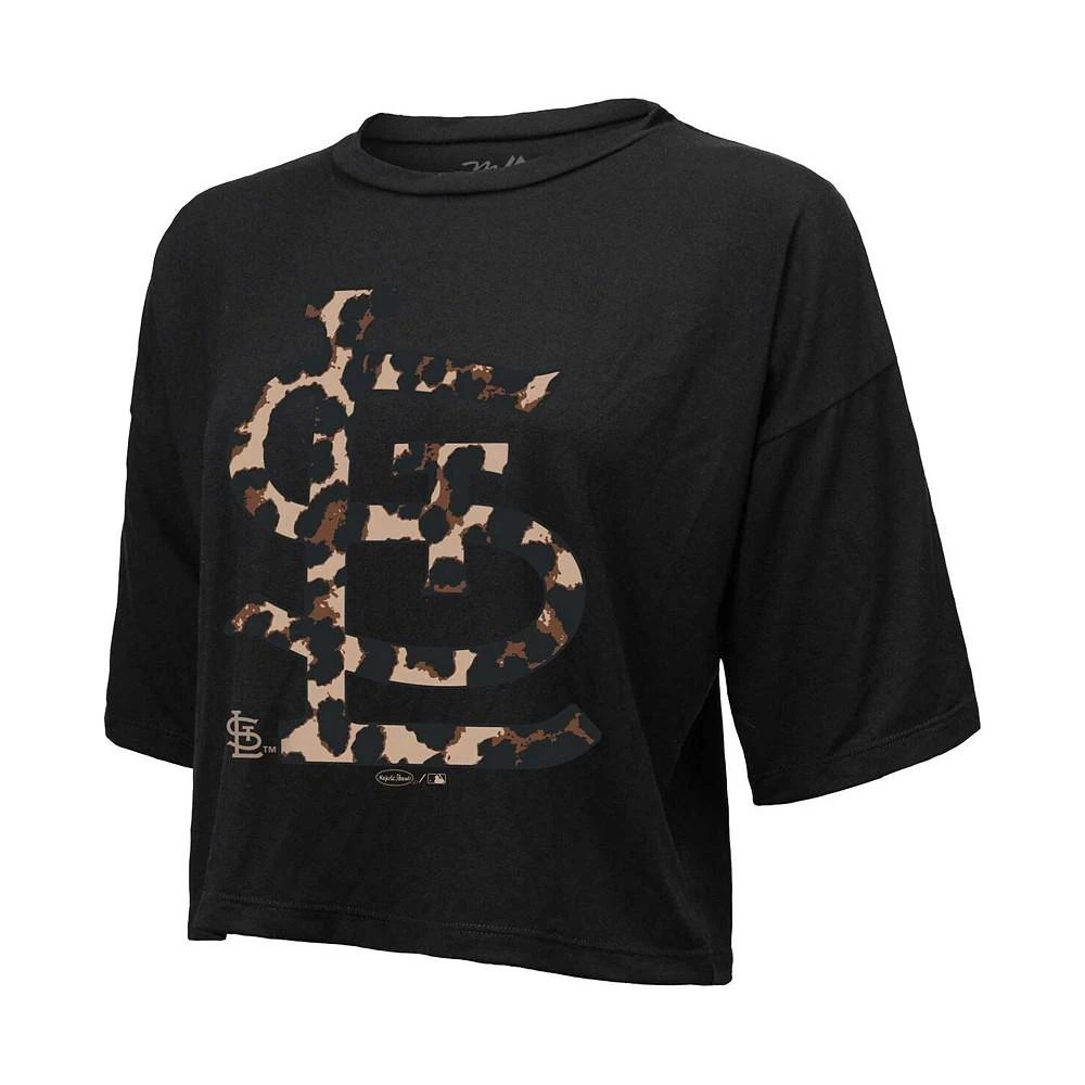 商品Majestic|Women's Threads Black St. Louis Cardinals Leopard Cropped T-shirt,价格¥335,第2张图片详细描述