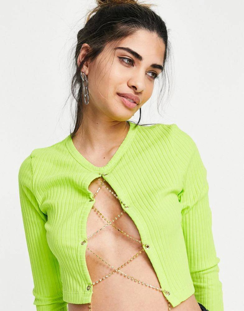 商品AsYou|ASYOU rib diamante lace up top in lime,价格¥91,第3张图片详细描述