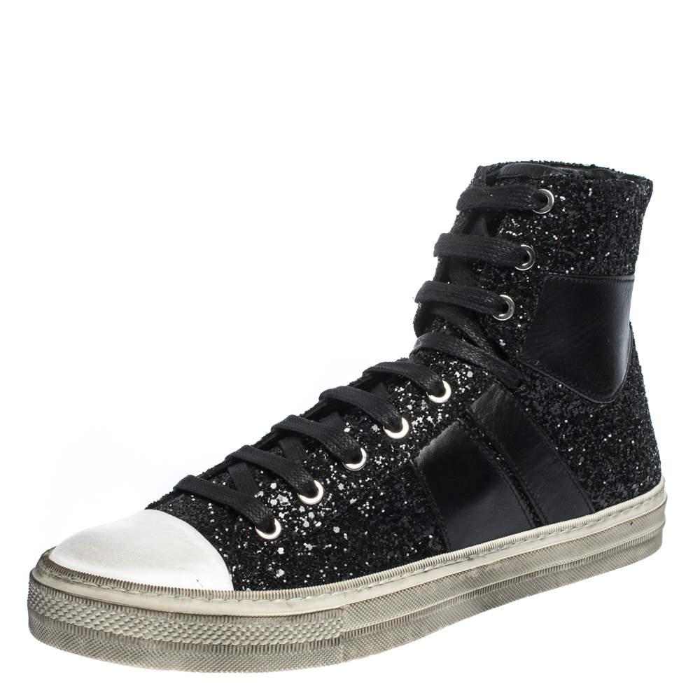 Amiri Black Glitter and Leather Vintage Sunset High Top Sneakers Size 42商品第1张图片规格展示