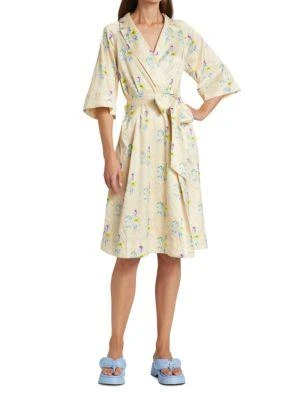 商品Ganni|Floral Crinkled Satin Wrap Dress,价格¥437,第1张图片