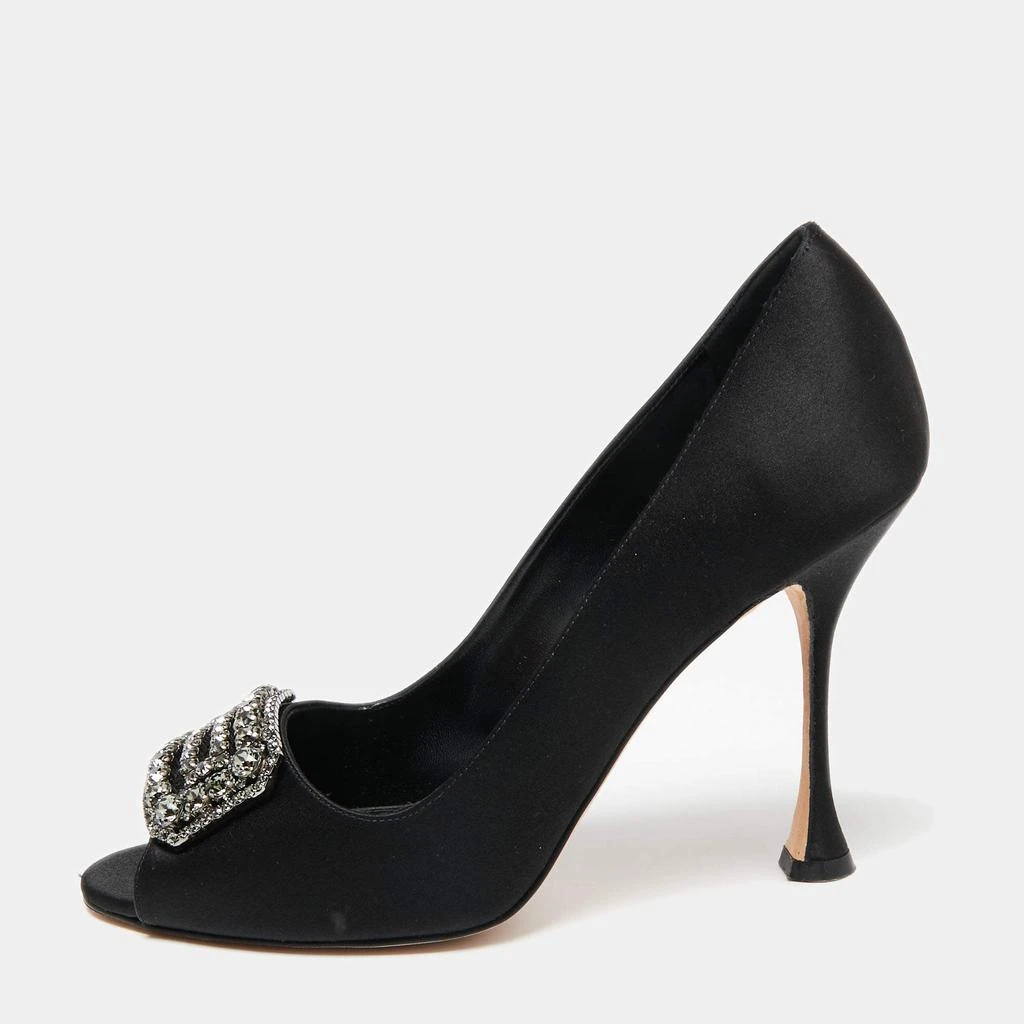 商品[二手商品] Manolo Blahnik|Manolo Blahnik Black Satin Matik Peep Toe Pumps Size 38.5 ,价格¥1390,第1张图片