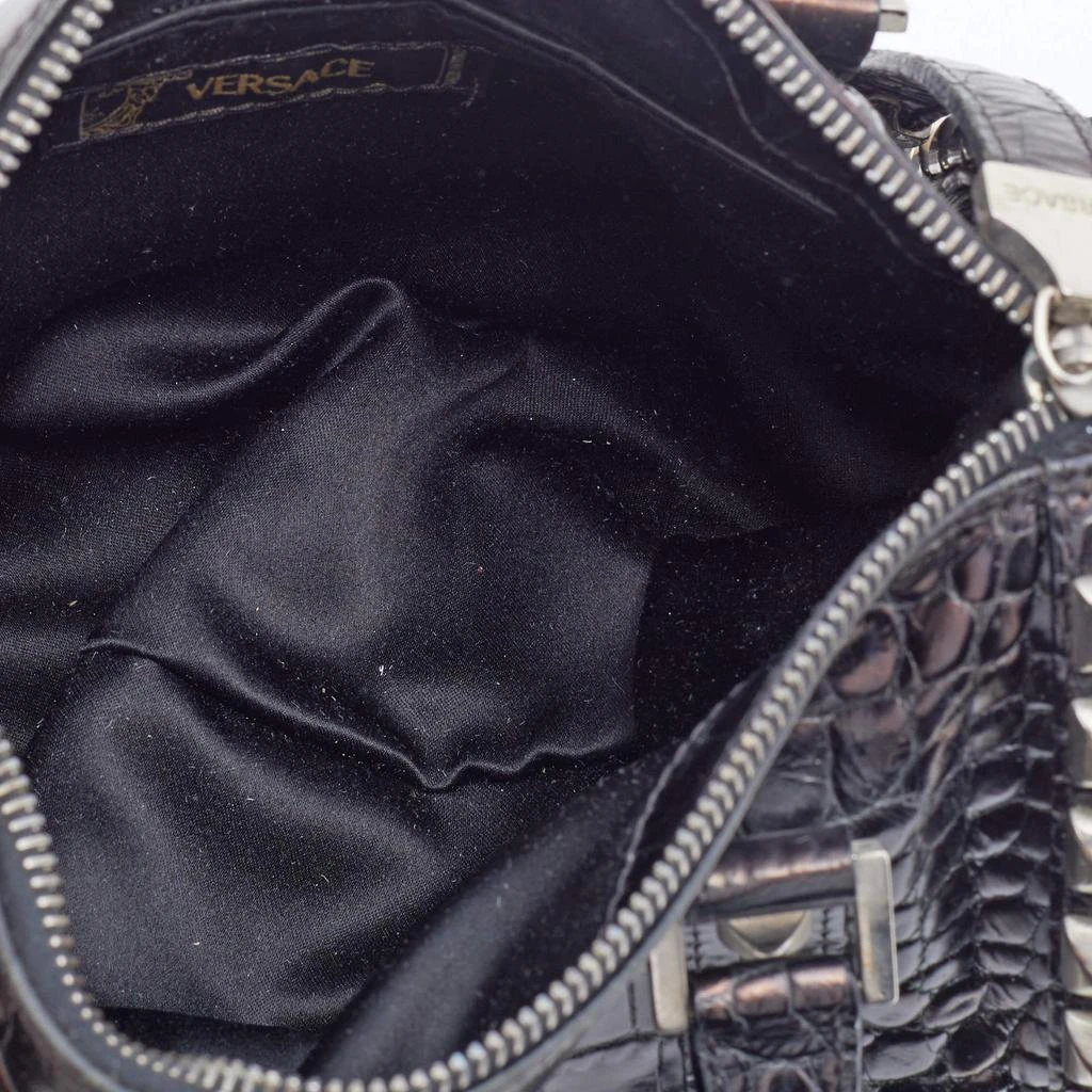 Versace Metallic Black Croc Embossed Leather Studded Satchel 商品