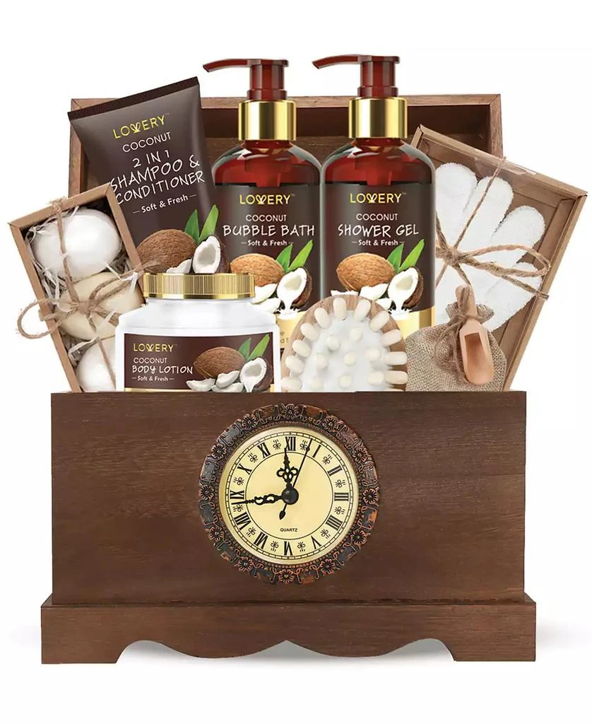 商品Lovery|Vintage-like Clock Box Body Care Gift Set, Coconut Relaxing Home Spa Set, 13 Piece,价格¥499,第1张图片