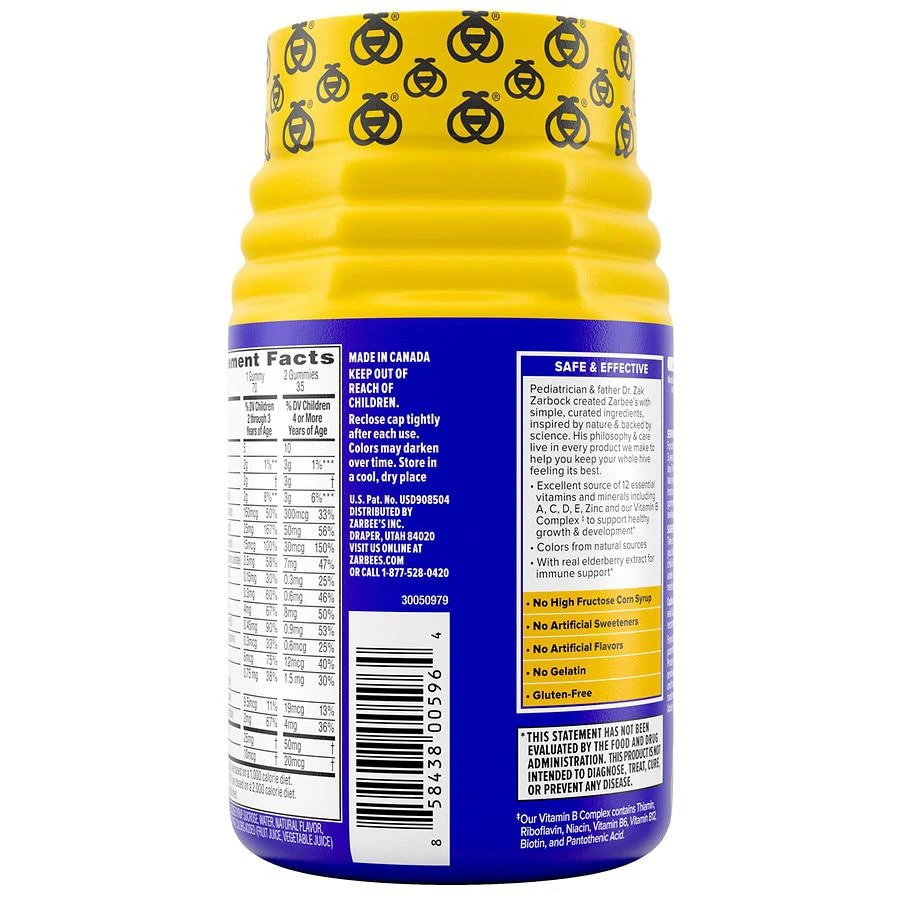 商品ZarBee's Naturals|Kids Complete Multivitamin + Immune Support Gummies Natural Fruit Flavors, Fragrance-Free,价格¥150,第2张图片详细描述