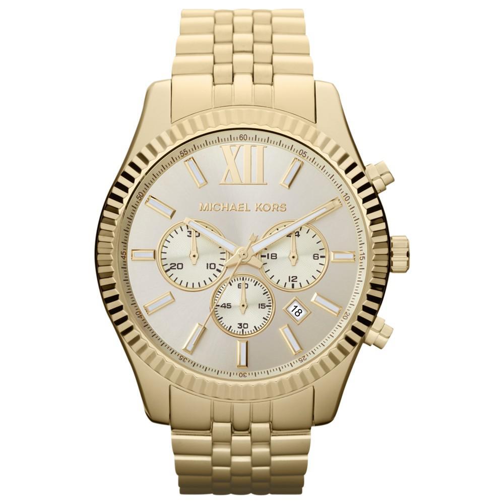 商品Michael Kors|Chronograph Lexington 金色不锈钢表链男表 45mm MK8281,价格¥2164,第1张图片