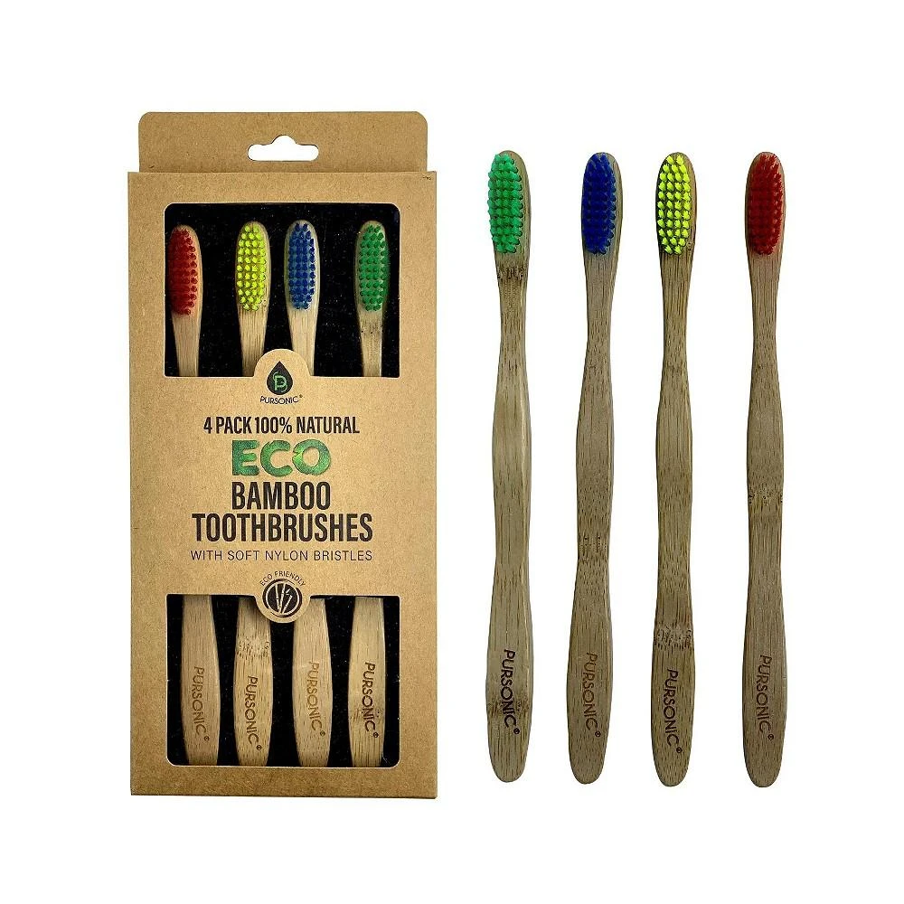 商品PURSONIC|100% Natural Eco Bamboo Toothbrushes (4 pack),价格¥105,第1张图片