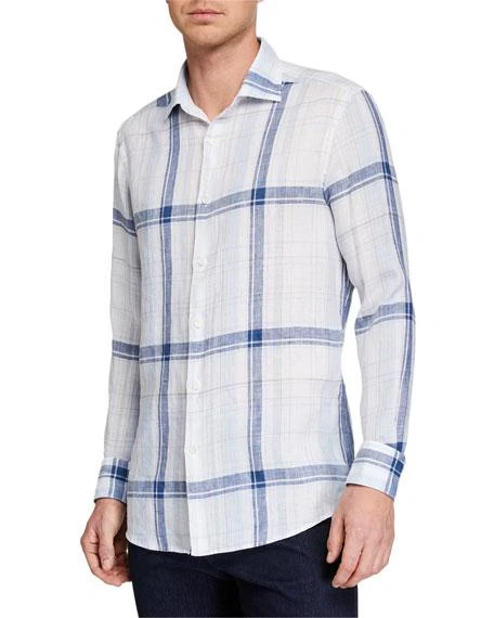 商品Zegna|Men's Plaid Linen Sport Shirt,价格¥1178,第2张图片详细描述