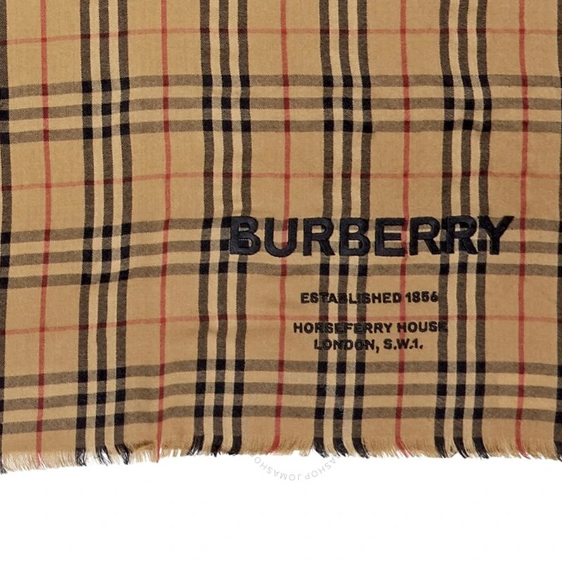 Burberry 博柏利 女士格纹轻盈刺绣羊绒围巾 8009159 商品