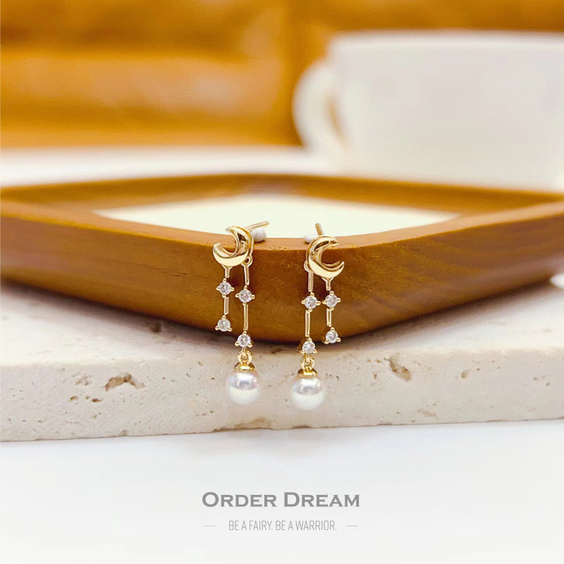 商品[国内直发] Order Dream|18k金钻石akoya珍珠耳坠,价格¥2345,第1张图片