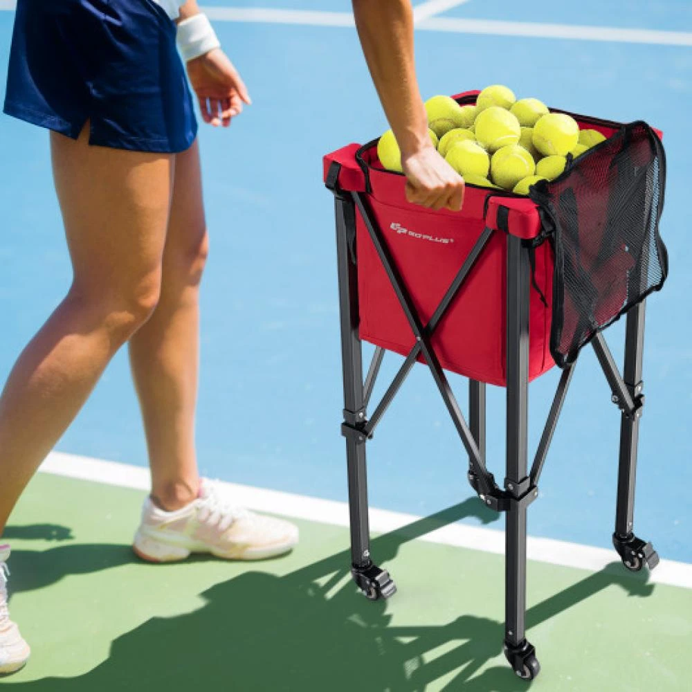 商品Hivvago|Lightweight Foldable Tennis Ball Teaching Cart with Wheels and Removable Bag-Red,价格¥664,第2张图片详细描述