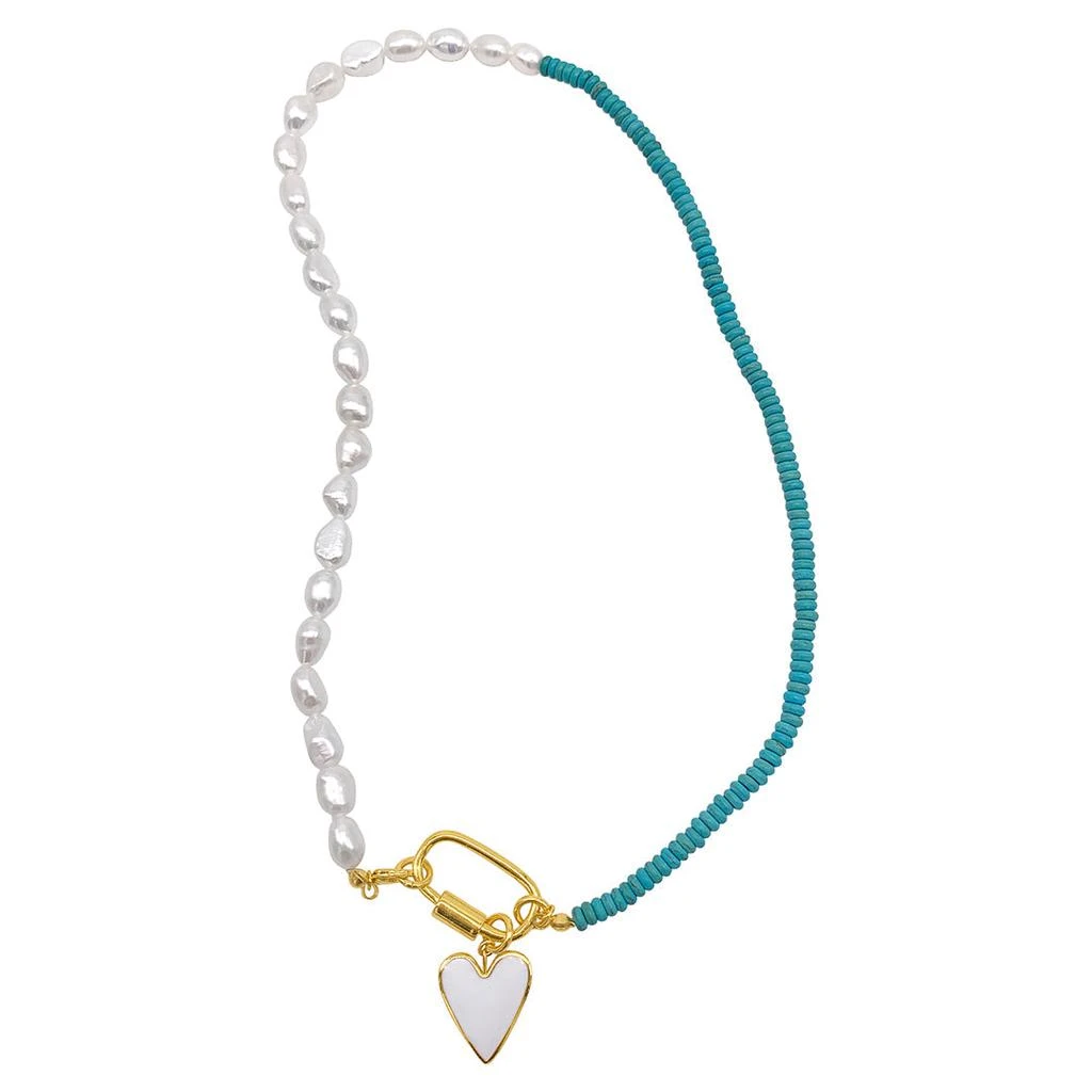 商品ADORNIA|Turquoise and Freshwater Pearl Lock and Heart Pendant Necklace gold,价格¥427,第1张图片