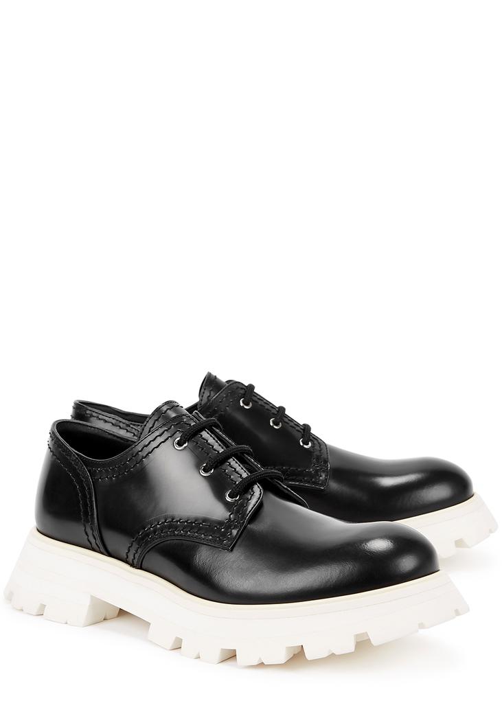 Black leather platform Derby shoes商品第2张图片规格展示