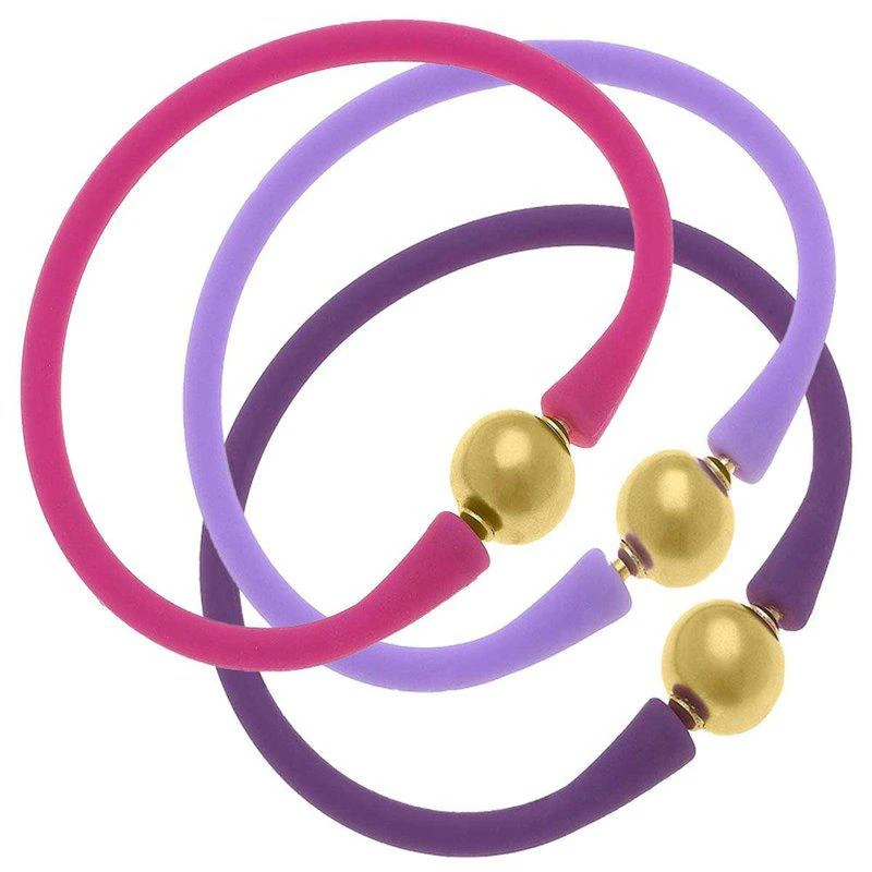 商品Canvas Style|Bali 24K Gold Silicone Bracelet (Stack of 3) Magenta, Lavender & Purple,价格¥574,第1张图片