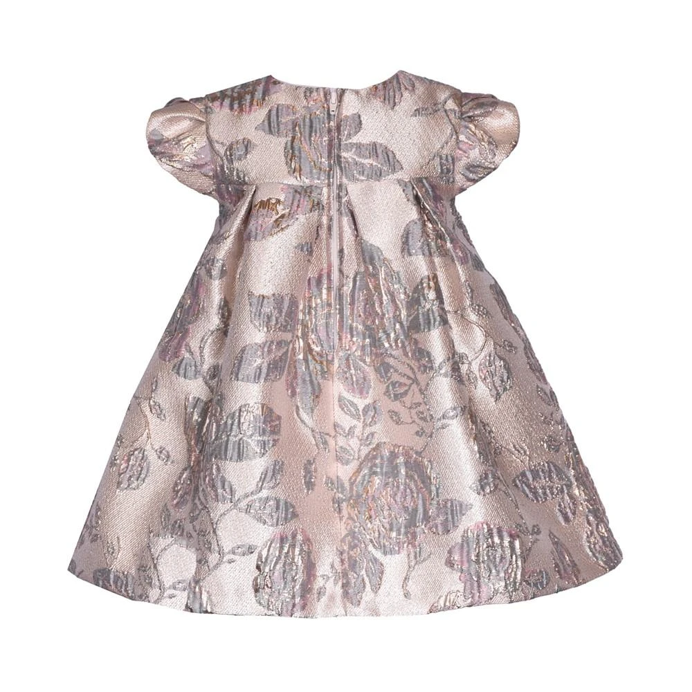 商品Bonnie Baby|Baby Girls Short Sleeve Floral Metallic Dress,价格¥314,第2张图片详细描述