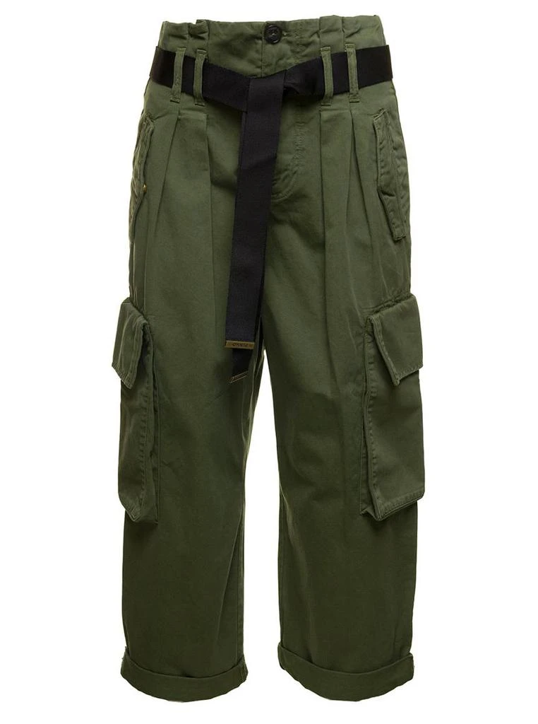 商品PINKO|Military Green High-Waisted Cargo Pants with Belt in Cotton Woman,价格¥1510,第1张图片