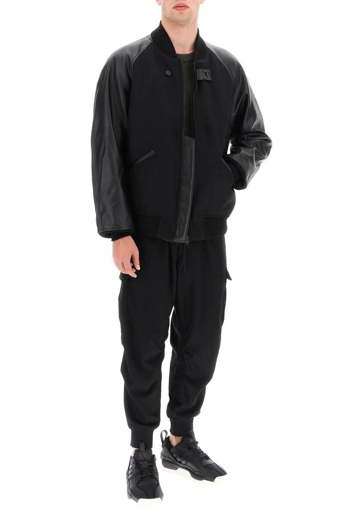 商品Y-3|PADDED WOOL BLEND AND FAUX LEATHER BOMBER JACKET,价格¥2486,第2张图片详细描述