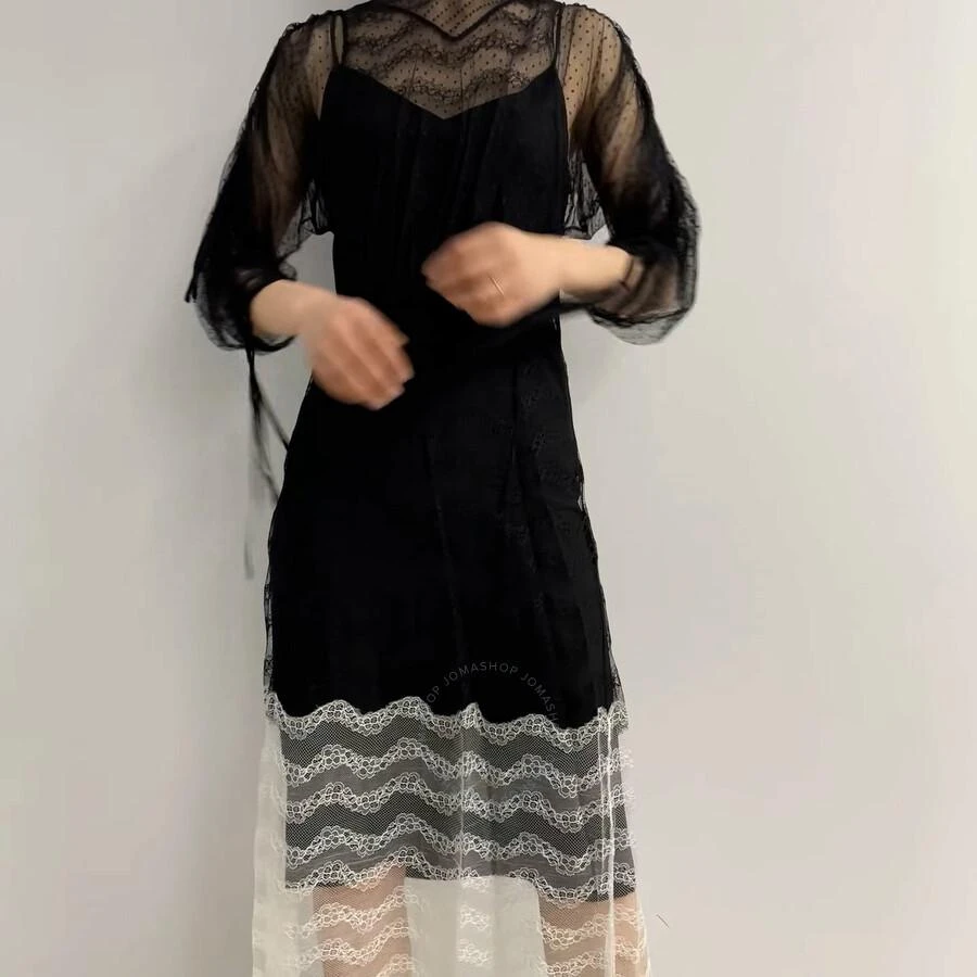 商品Burberry|Ladies Black Geometric Lace Dress With Gathered-sleeves,价格¥9694,第1张图片