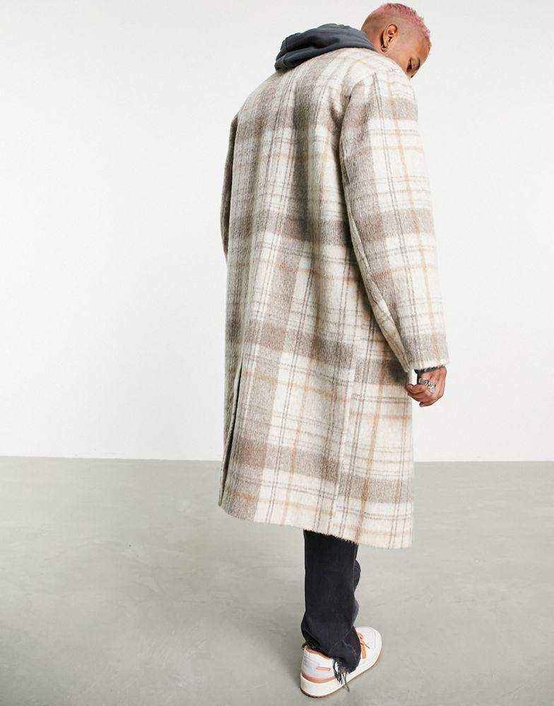 商品ASOS|ASOS DESIGN oversized longline wool look check overcoat in ecru,价格¥380,第4张图片详细描述