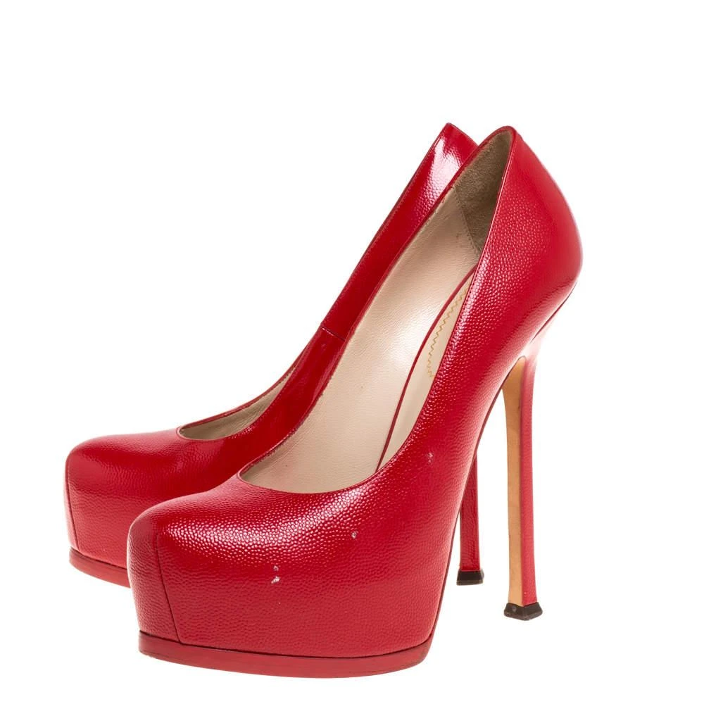商品[二手商品] Yves Saint Laurent|Saint Laurent Paris Red Leather Tribtoo Platform Pumps Size 38.5,价格¥1268,第4张图片详细描述