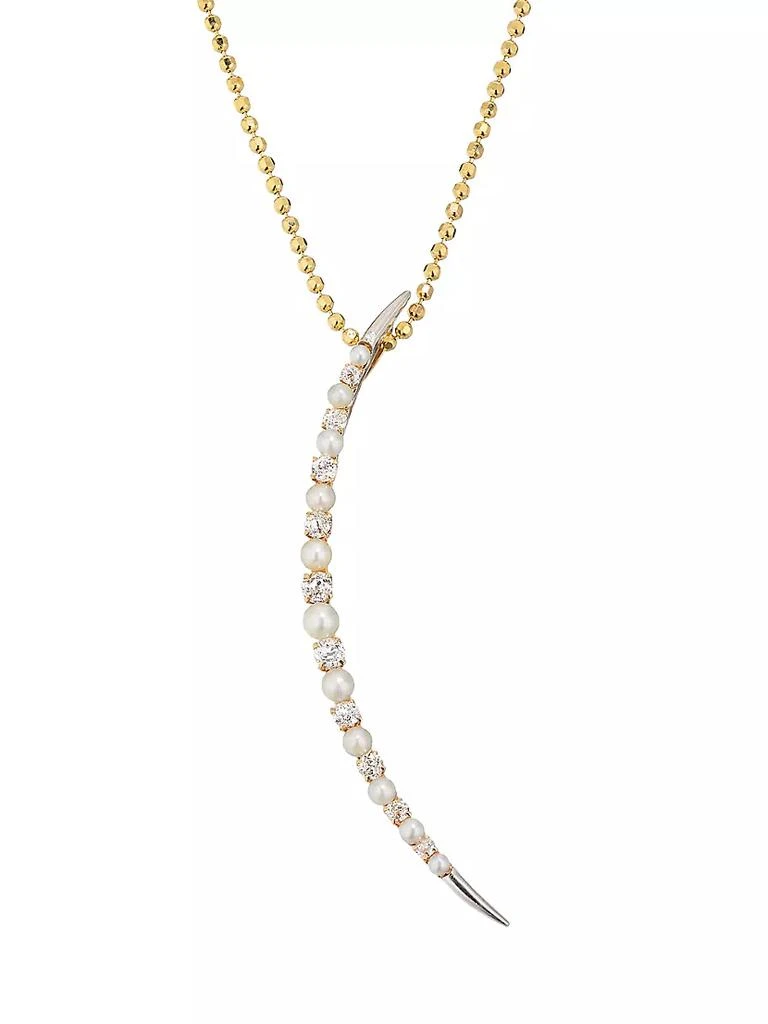 商品Renee Lewis|Two-Tone 18K Gold, Natural Pearl &amp; 1 TCW Diamond Crescent Moon Pendant Necklace,价格¥58353,第1张图片
