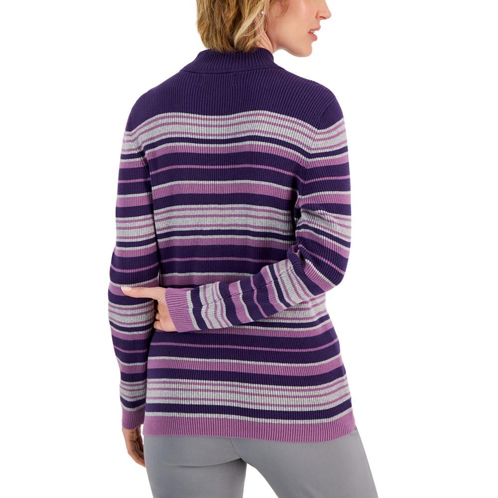 商品Karen Scott|Women's Striped Cotton Mock Neck Sweater, Created for Macy's,价格¥340,第4张图片详细描述