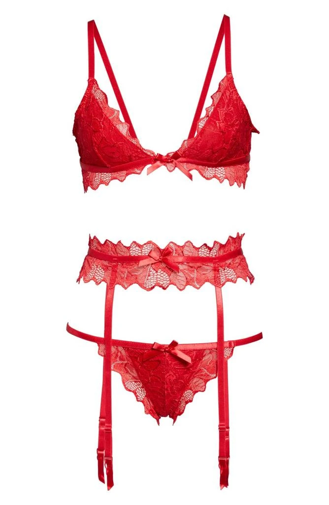 Lace Bralette, G-String & Garter Belt Set 商品