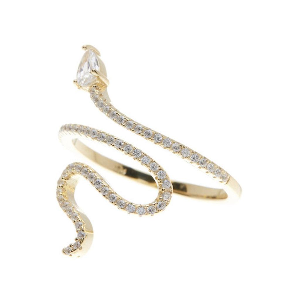 Adornia Crystal Snake Ring 14k Yellow Gold Vermeil .925 Sterling Silver商品第1张图片规格展示