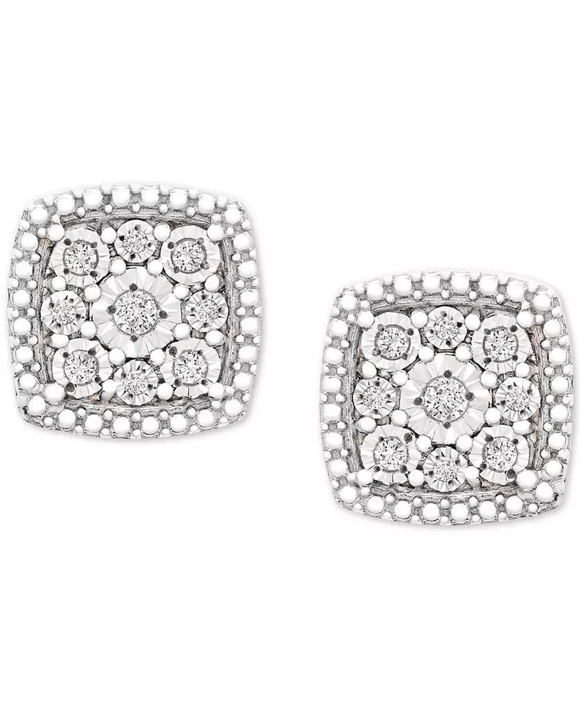 商品Macy's|Diamond Cushion Cluster Stud Earrings (1/10 ct. t.w.) in Sterling Silver,价格¥190,第3张图片详细描述