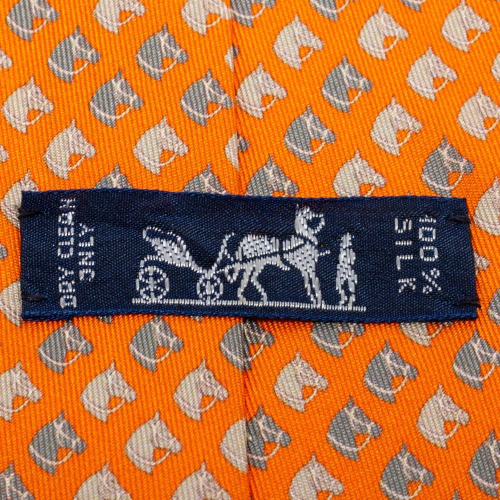 Hermes Orange Horse Printed Silk Tie 商品