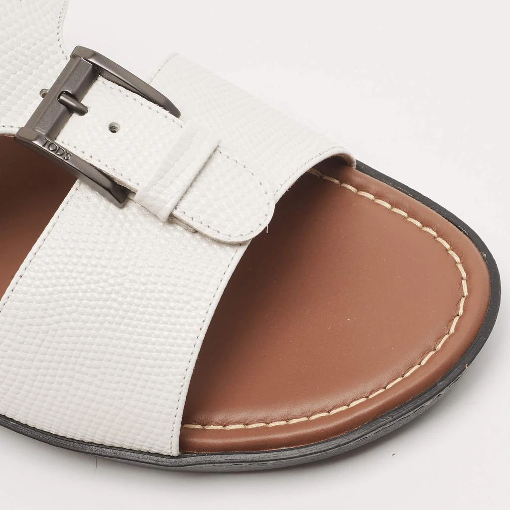 Tod's White Lizard Embossed Leather Buckle Detail Slide Sandals Size 44 商品