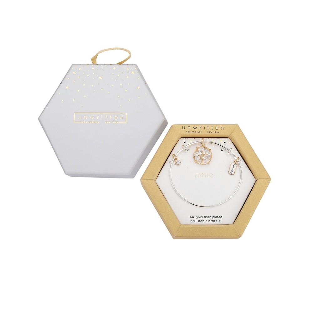 14K Gold Flash-Plated Cubic Zirconia "Family" Tree Multi Charm Bangle Bracelet商品第2张图片规格展示